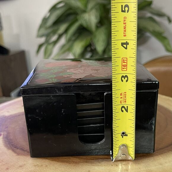 Vintage‎ Japanese Lacquerware Coaster Set with Box – Hand-Painted Floral Gold - Picture 6 of 9